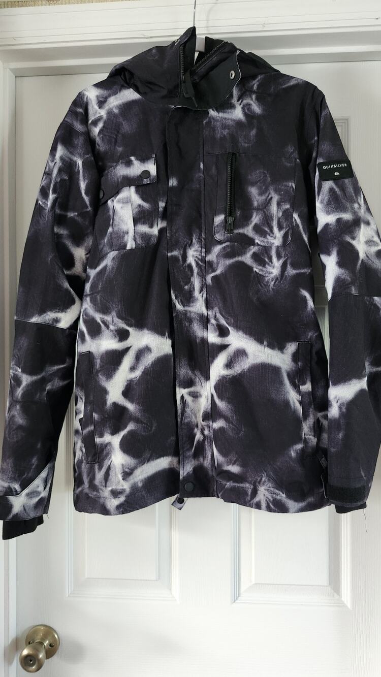 Quiksilver Mission DryFlight 10K Snowboard Ski Jacket Black Tie Dye Mens XS #706